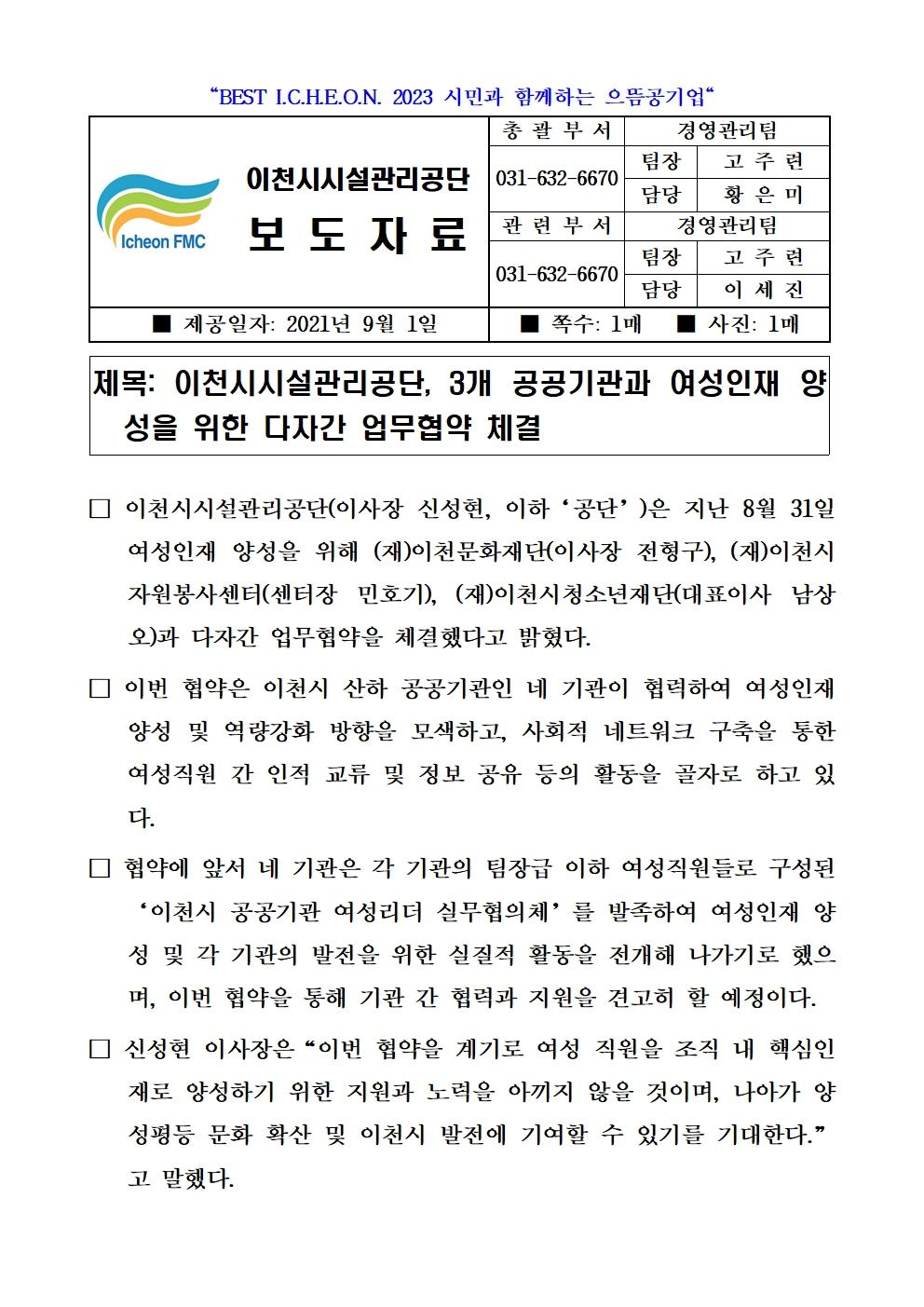 보도자료 (공단, 3개 공공기관과 여성인재 양성을 위한 다자간 업무협약 체결)001.jpg 이미지