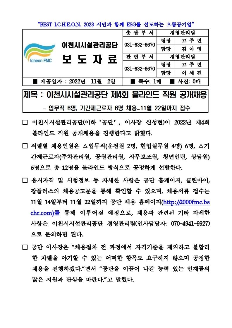 20221102 보도자료(공단, 제4회 블라인드 직원 공개채용).pdf_page_1.jpg 이미지